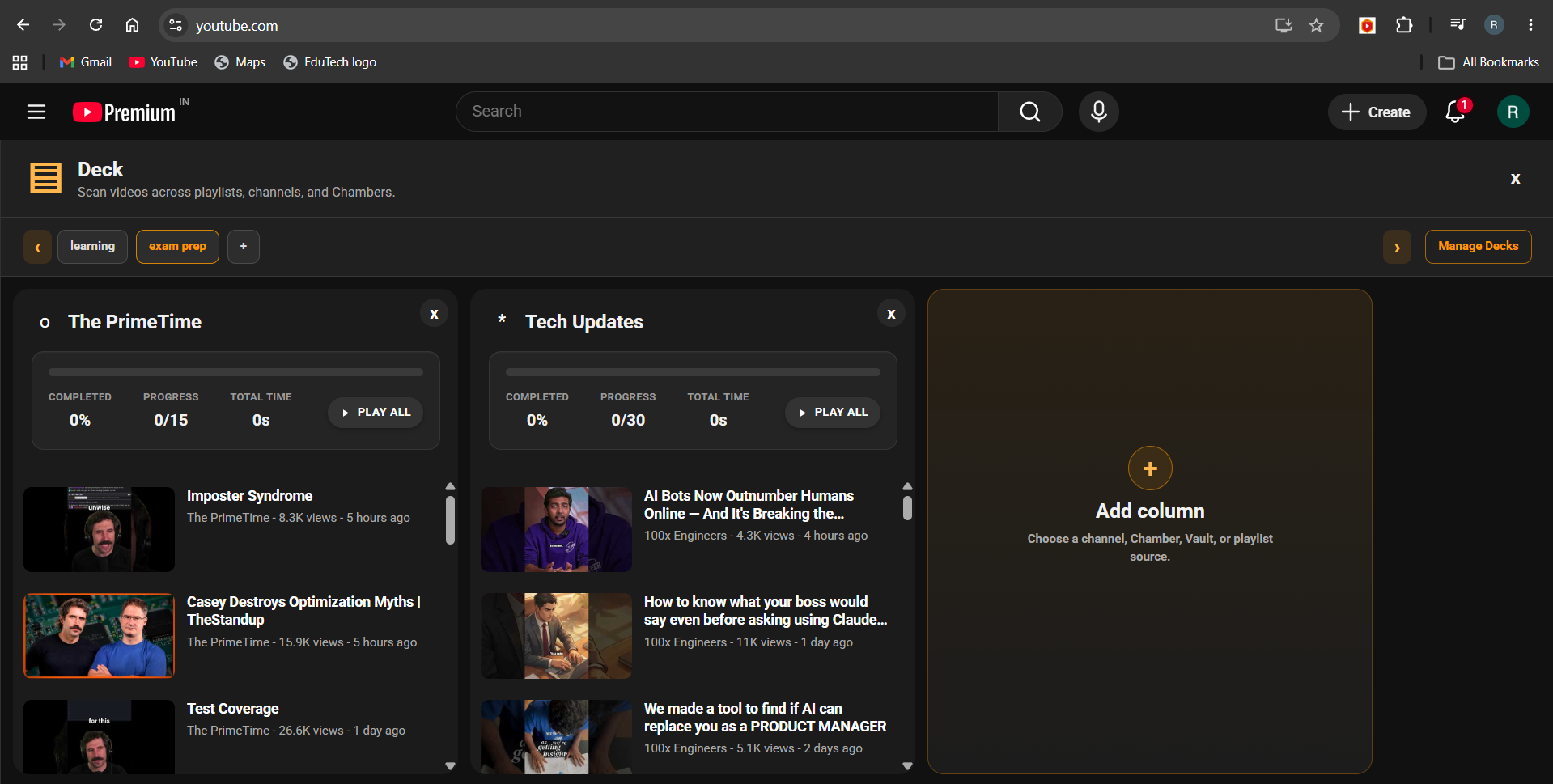 TubeHive Deck interface